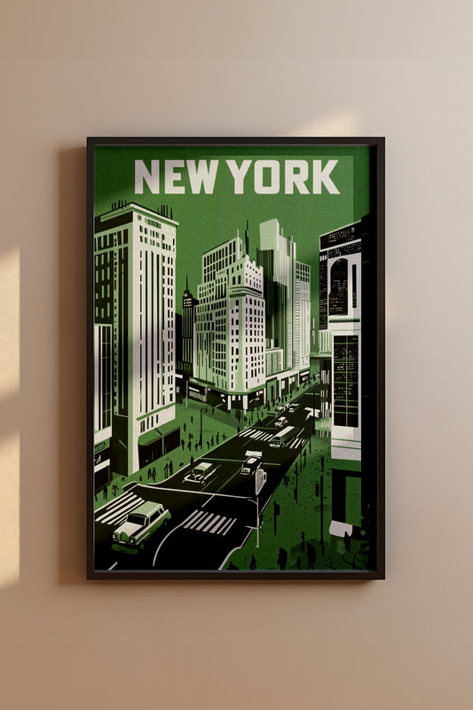New York City Mid-Century Vintage Style Poster in Green