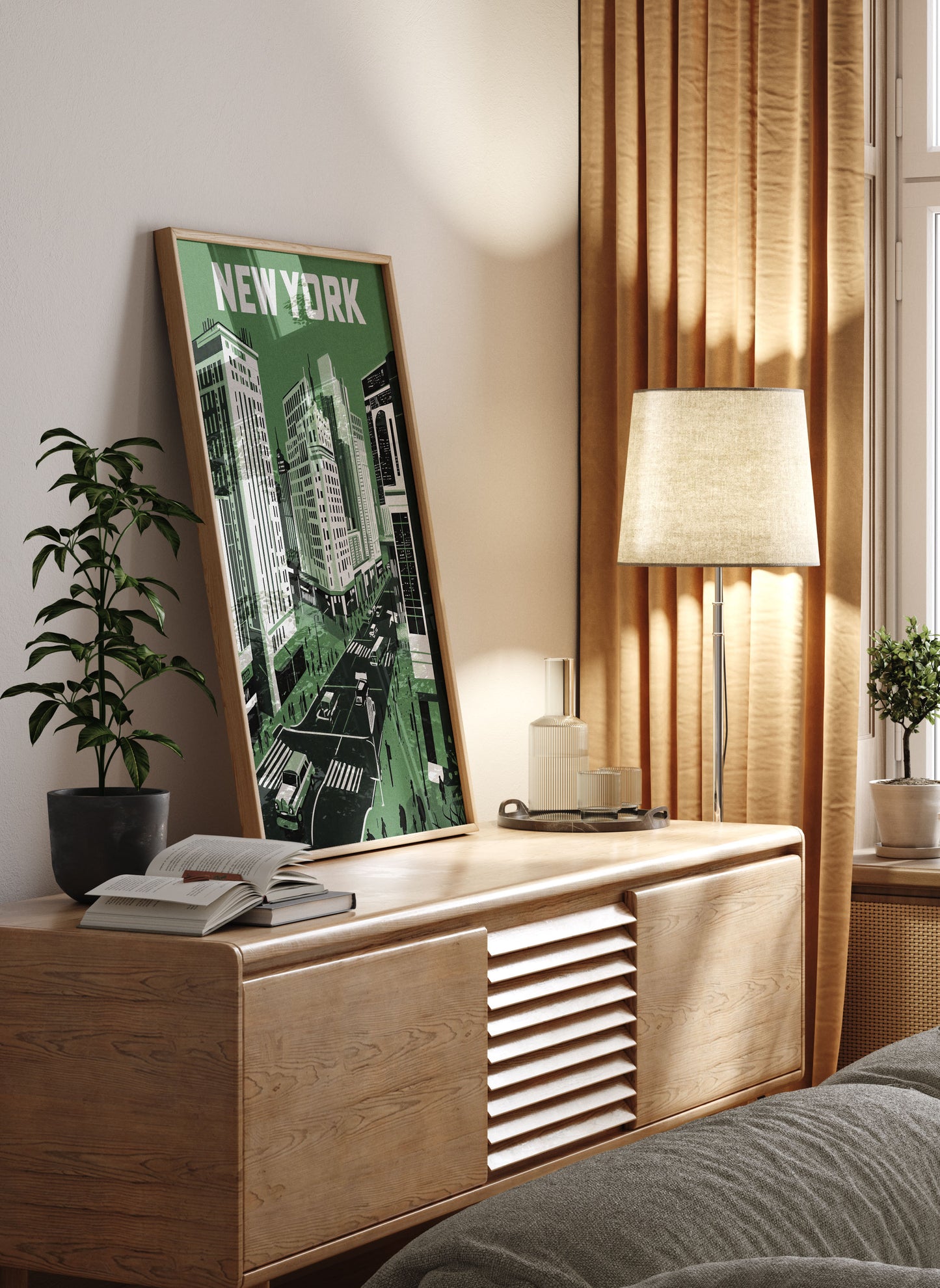 New York City Mid-Century Vintage Style Poster in Green