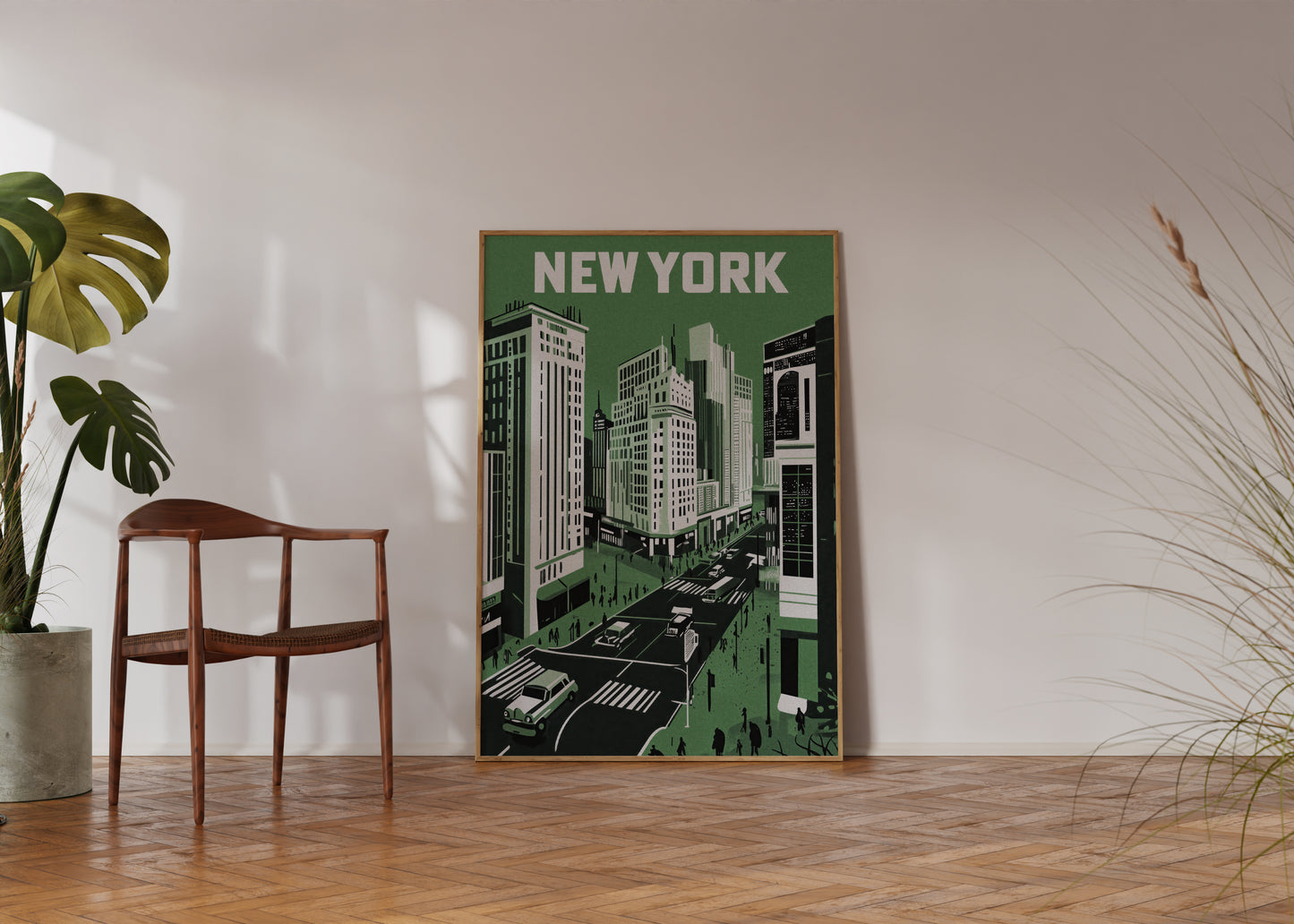 New York City Mid-Century Vintage Style Poster in Green