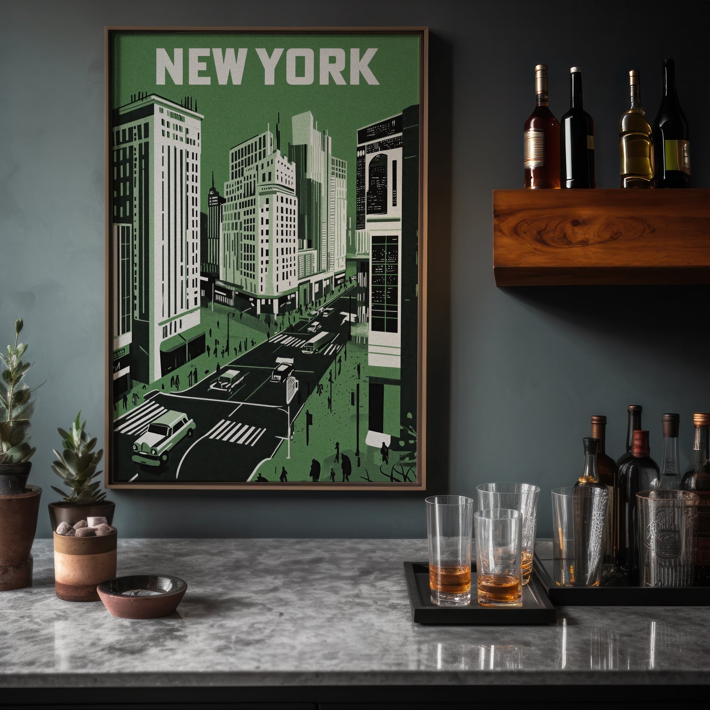 New York City Mid-Century Vintage Style Poster in Green