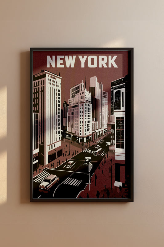 New York City Mid-Century Vintage Style Poster in Red