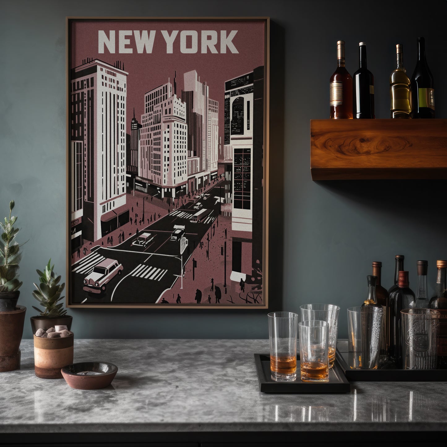 New York City Mid-Century Vintage Style Poster in Red