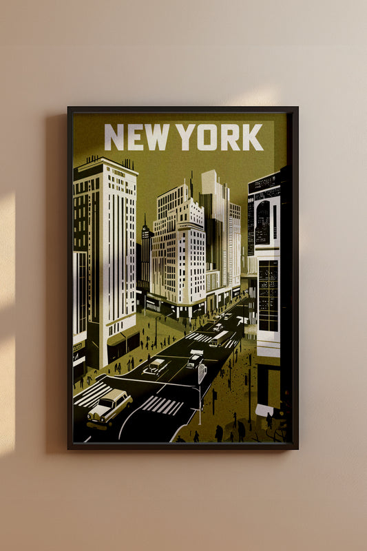 New York City Mid-Century Vintage Style Poster in Mustard Yellow