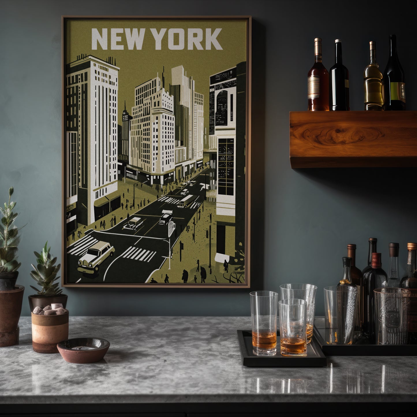 New York City Mid-Century Vintage Style Poster in Mustard Yellow