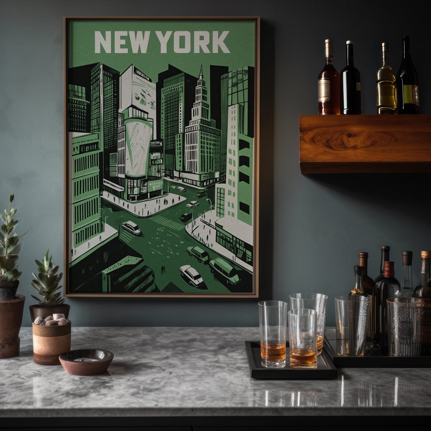 New York City Mid-Century Vintage Style Poster No. 2 in Green