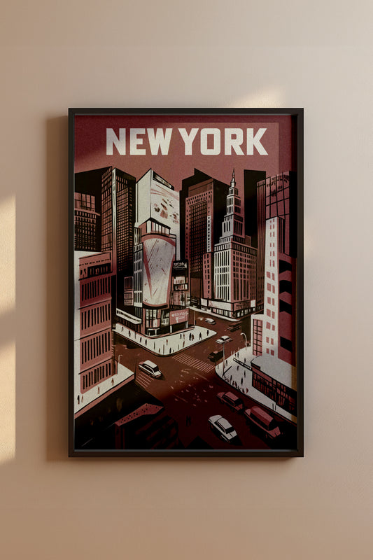 New York City Mid-Century Vintage Style Poster No. 2 in Red