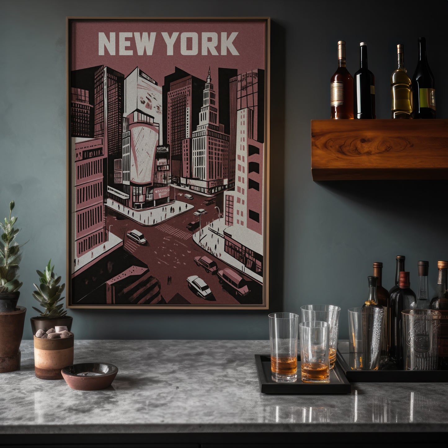 New York City Mid-Century Vintage Style Poster No. 2 in Red