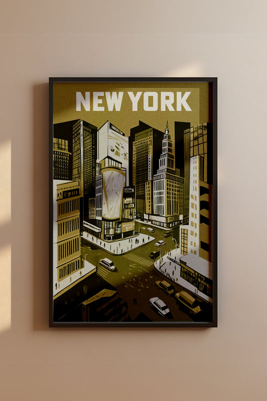 New York City Mid-Century Vintage Style Poster No. 2 in Mustard Yellow