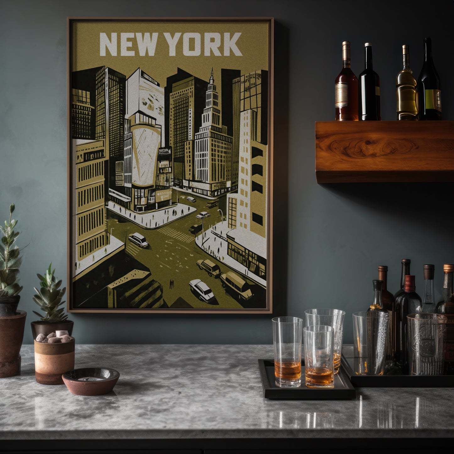 New York City Mid-Century Vintage Style Poster No. 2 in Mustard Yellow