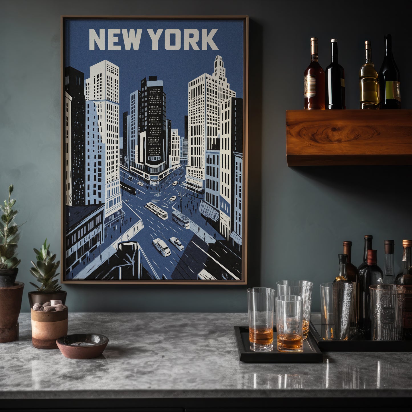 New York City Mid-Century Vintage Style Poster No. 3 in Blue