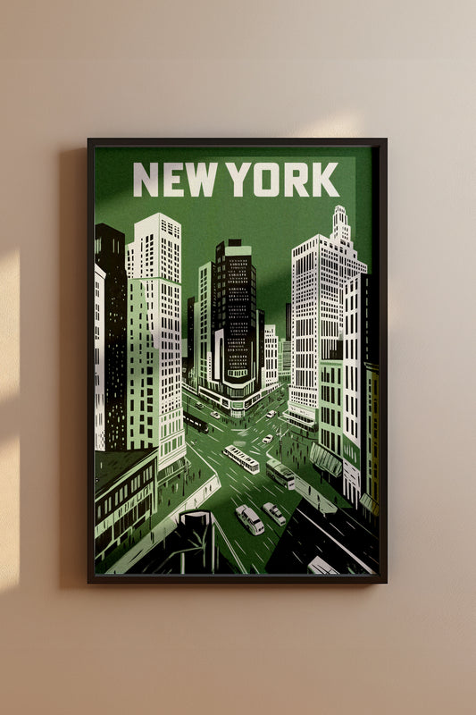 New York City Mid-Century Vintage Style Poster No. 3 in Green