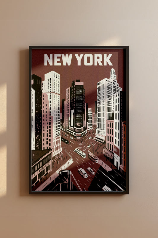 New York City Mid-Century Vintage Style Poster No. 3 in Red