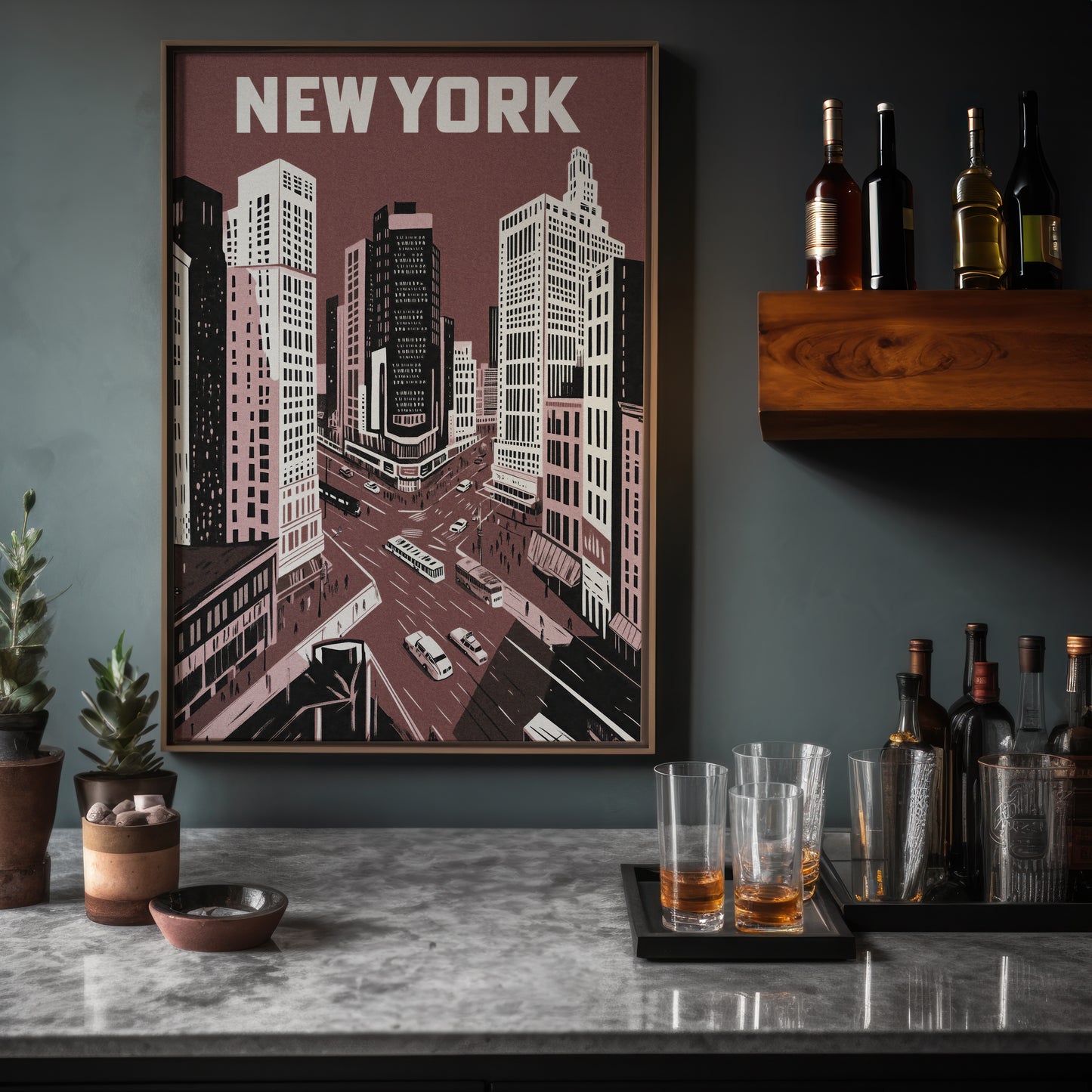 New York City Mid-Century Vintage Style Poster No. 3 in Red