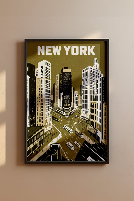 New York City Mid-Century Vintage Style Poster No. 3 in Mustard Yellow