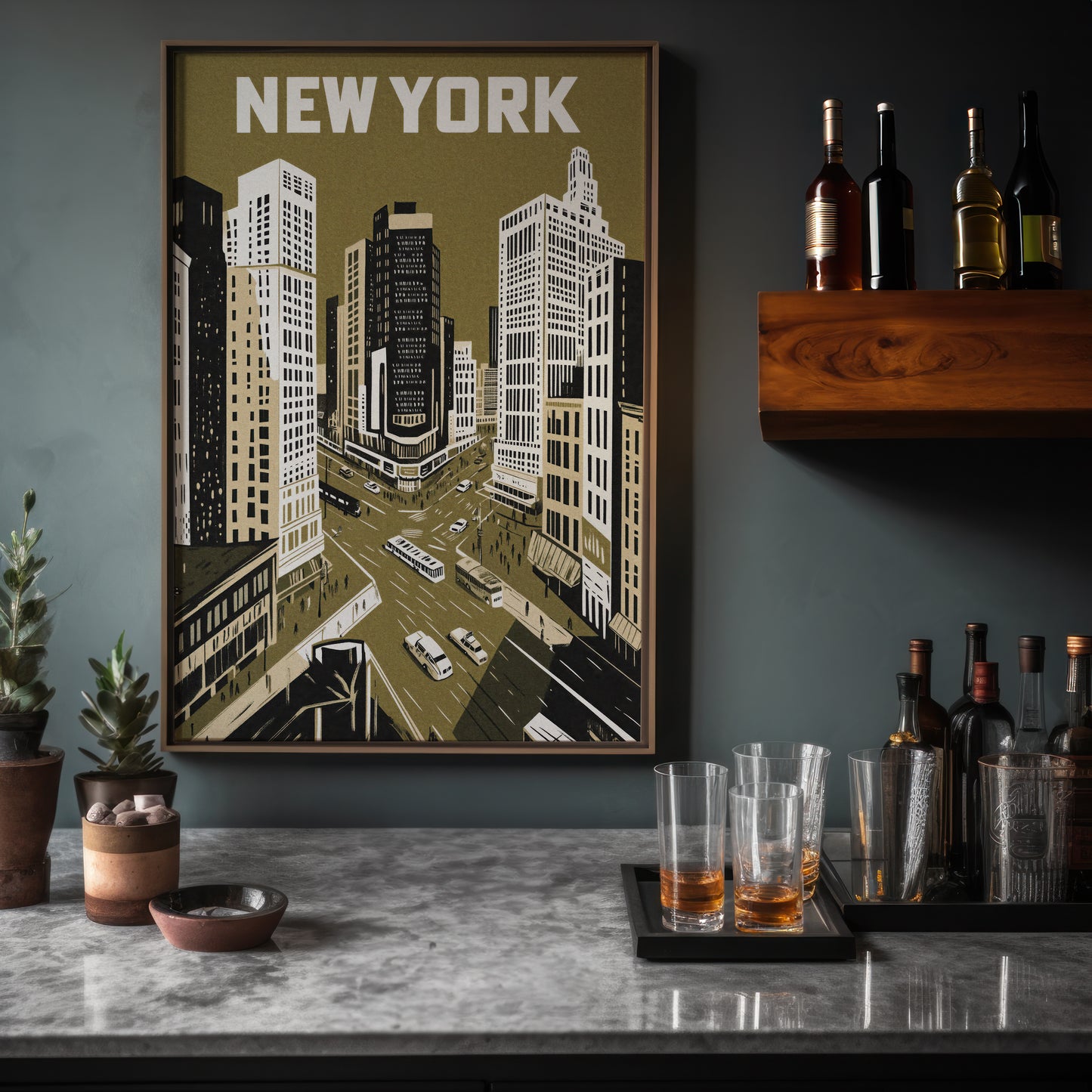 New York City Mid-Century Vintage Style Poster No. 3 in Mustard Yellow
