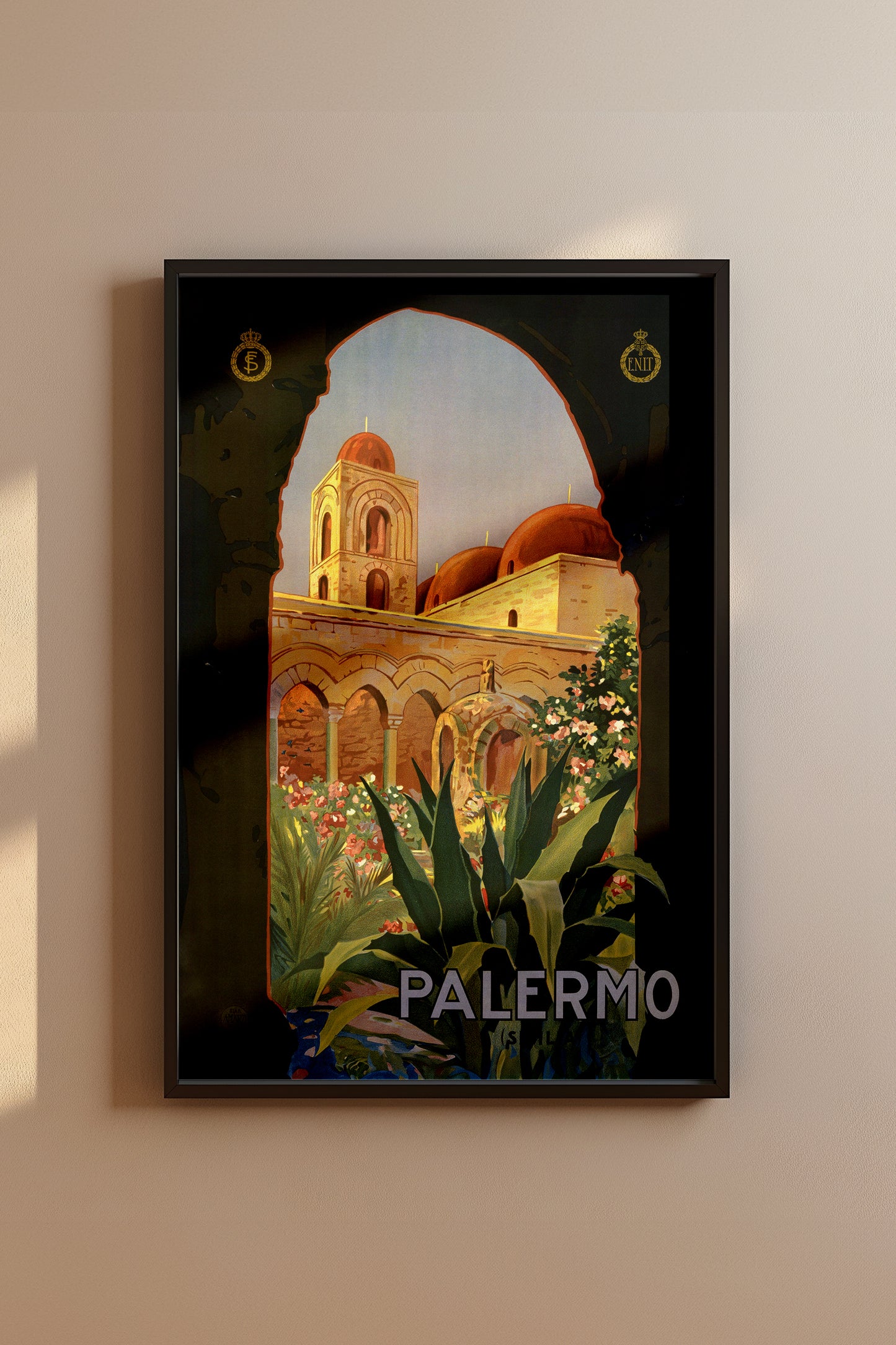 Palermo Sicilia – Vintage Italian Travel Poster Featuring Monreale Architecture