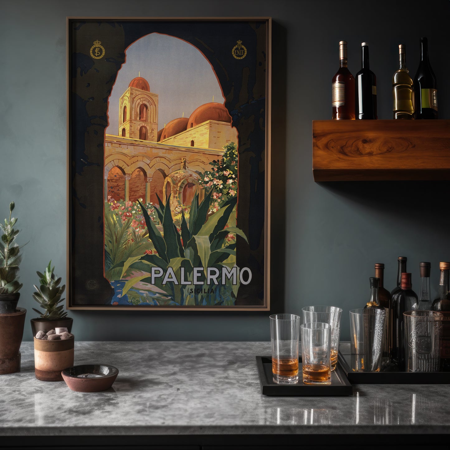 Palermo Sicilia – Vintage Italian Travel Poster Featuring Monreale Architecture
