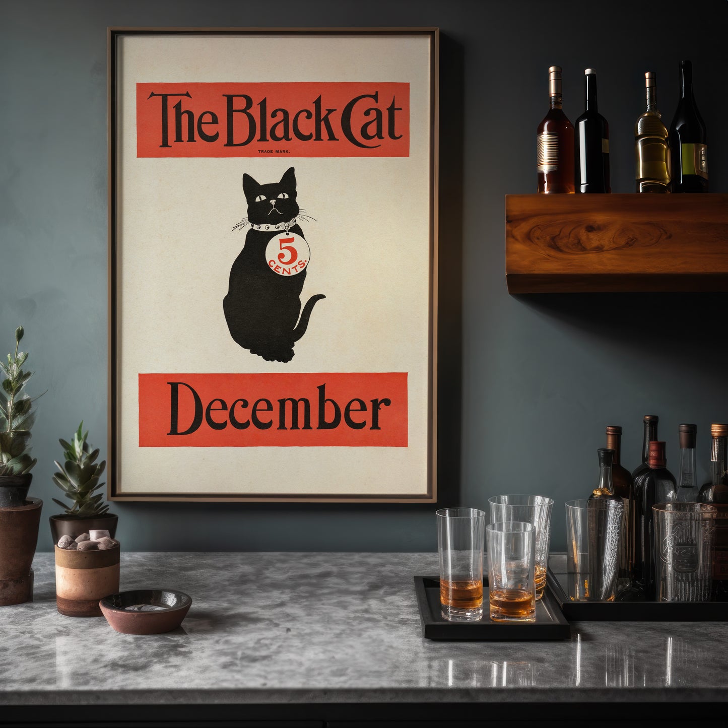 The Black Cat December Cover – 1904 Art Nouveau Magazine Illustration Vintage Print