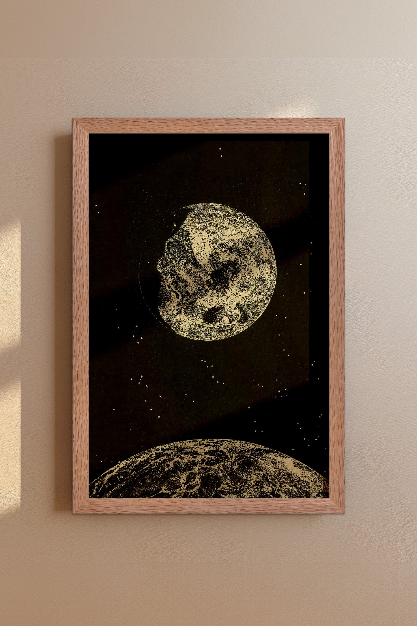 Earth and Moon Illustration – Early 1900s Celestial Engraving Vintage Print