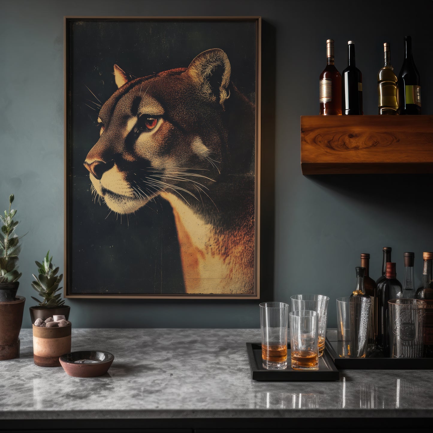 Vintage Cougar Wall Art Print - 1920's Italian Poster Style