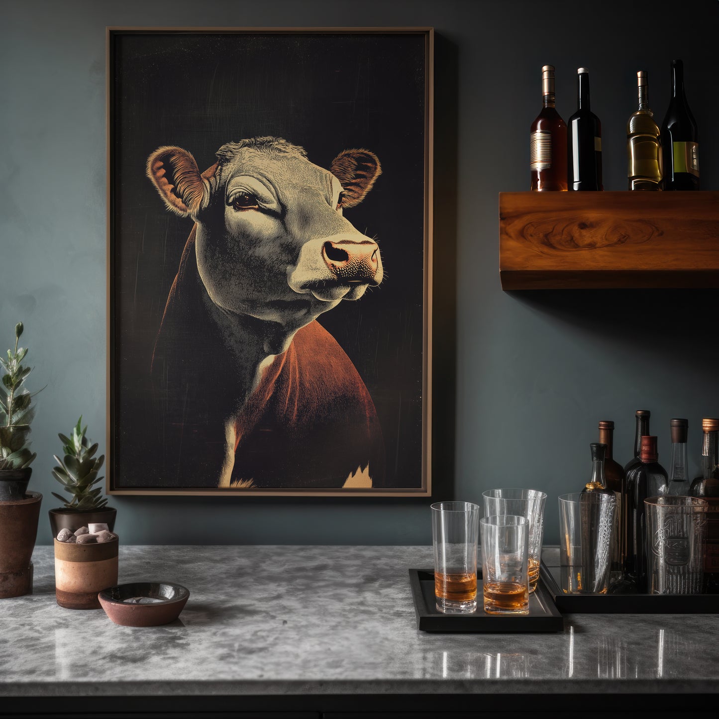 Vintage Cow Wall Art Print - 1920's Italian Poster Style