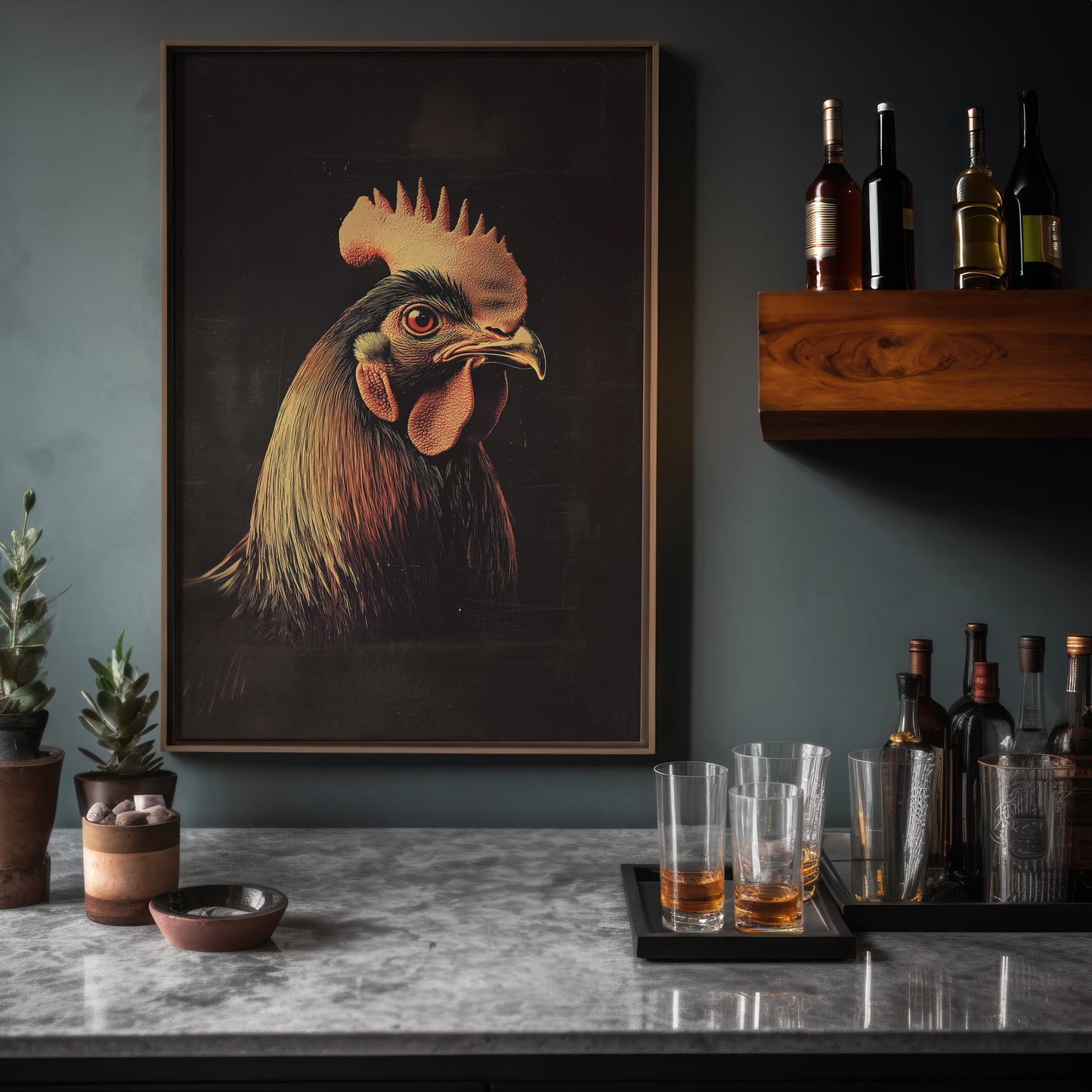 Vintage Rooster Wall Art Print - 1920's Italian Poster Style