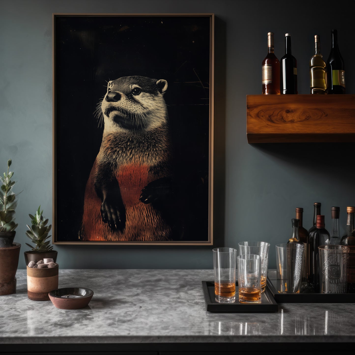 Vintage Otter Wall Art Print - 1920's Italian Poster Style