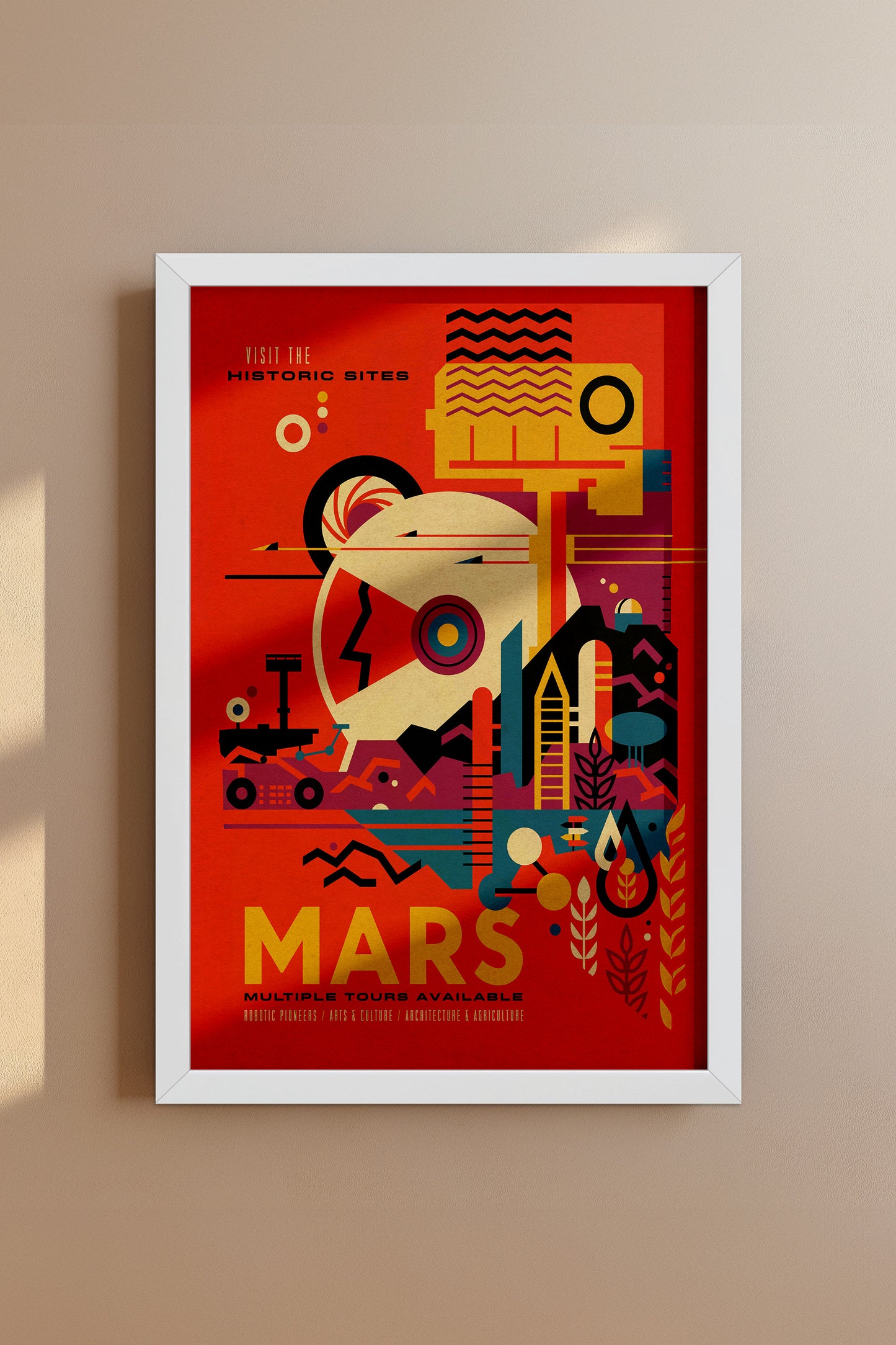 Visit Mars Travel Poster – Retro-Futuristic WPA-Style Space Exploration Vintage Print