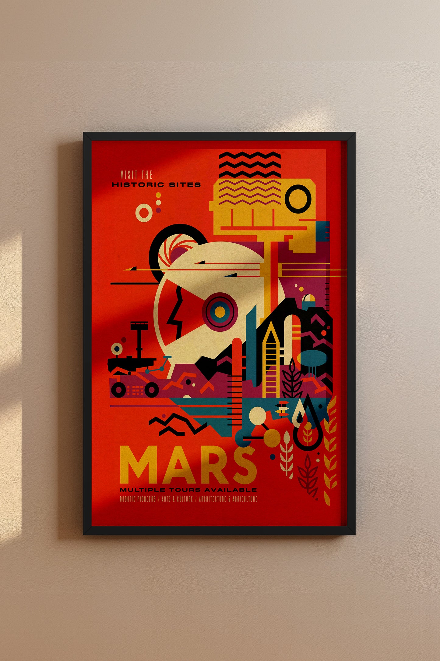 Visit Mars Travel Poster – Retro-Futuristic WPA-Style Space Exploration Vintage Print