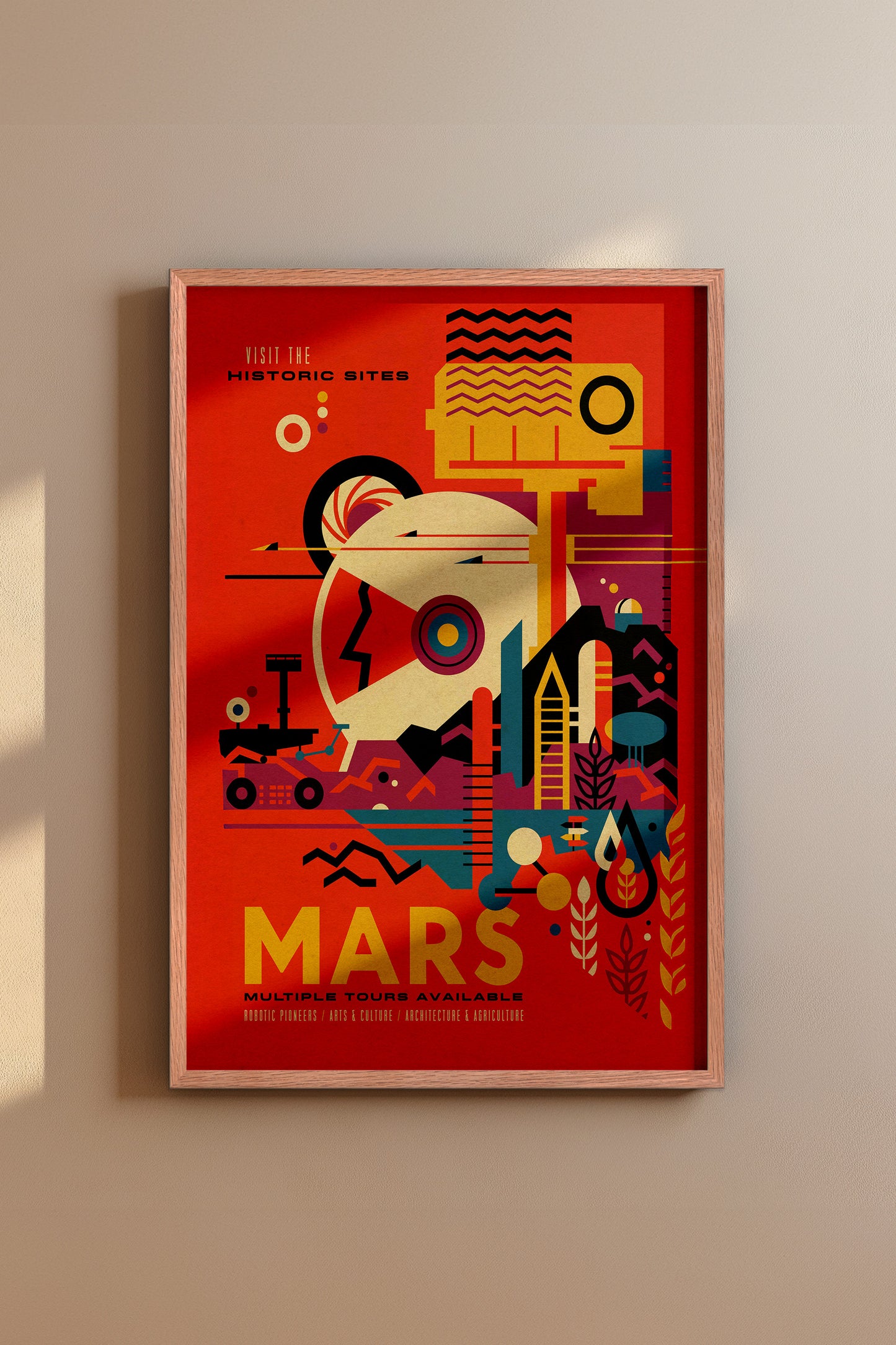 Visit Mars Travel Poster – Retro-Futuristic WPA-Style Space Exploration Vintage Print