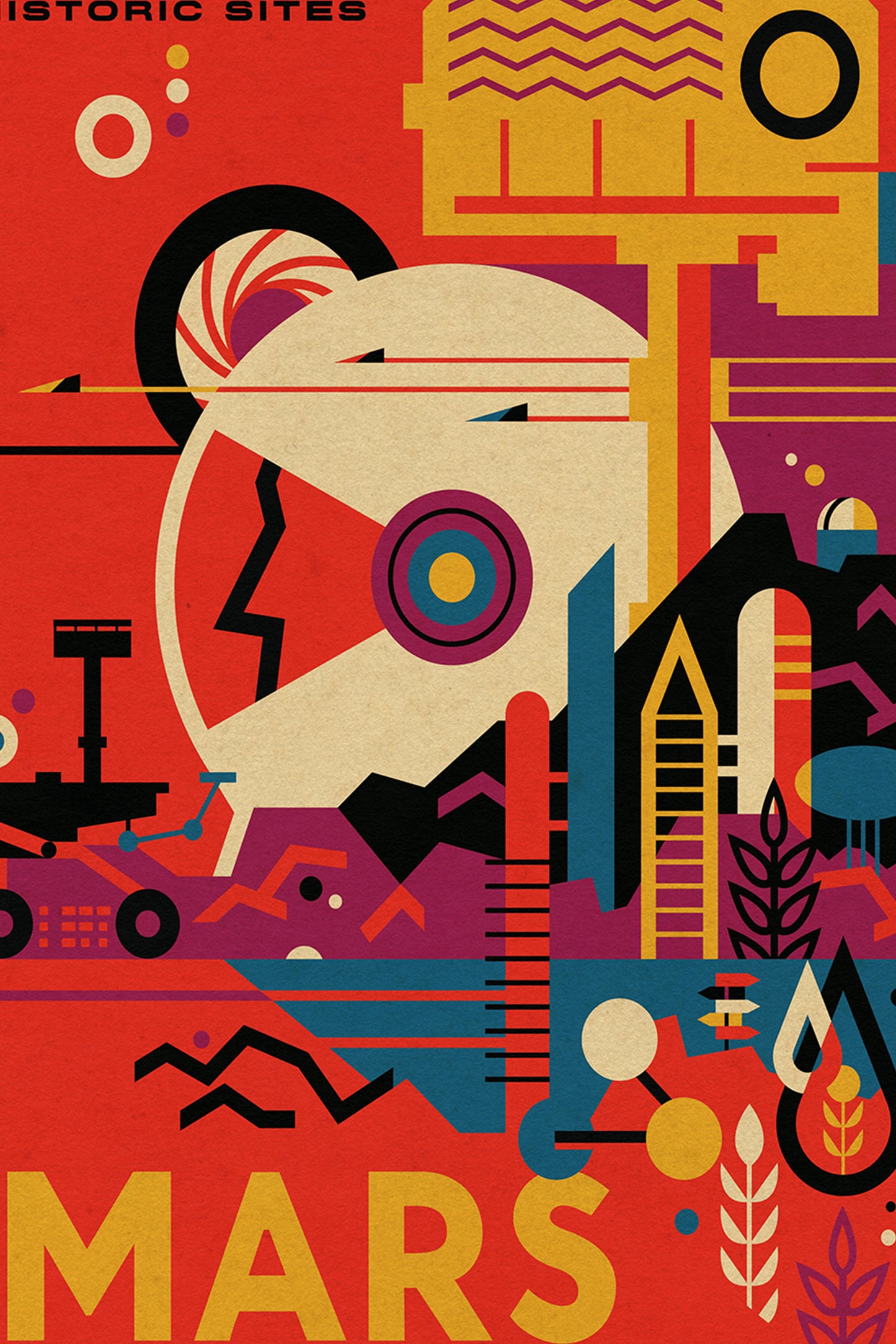 Visit Mars Travel Poster – Retro-Futuristic WPA-Style Space Exploration Vintage Print