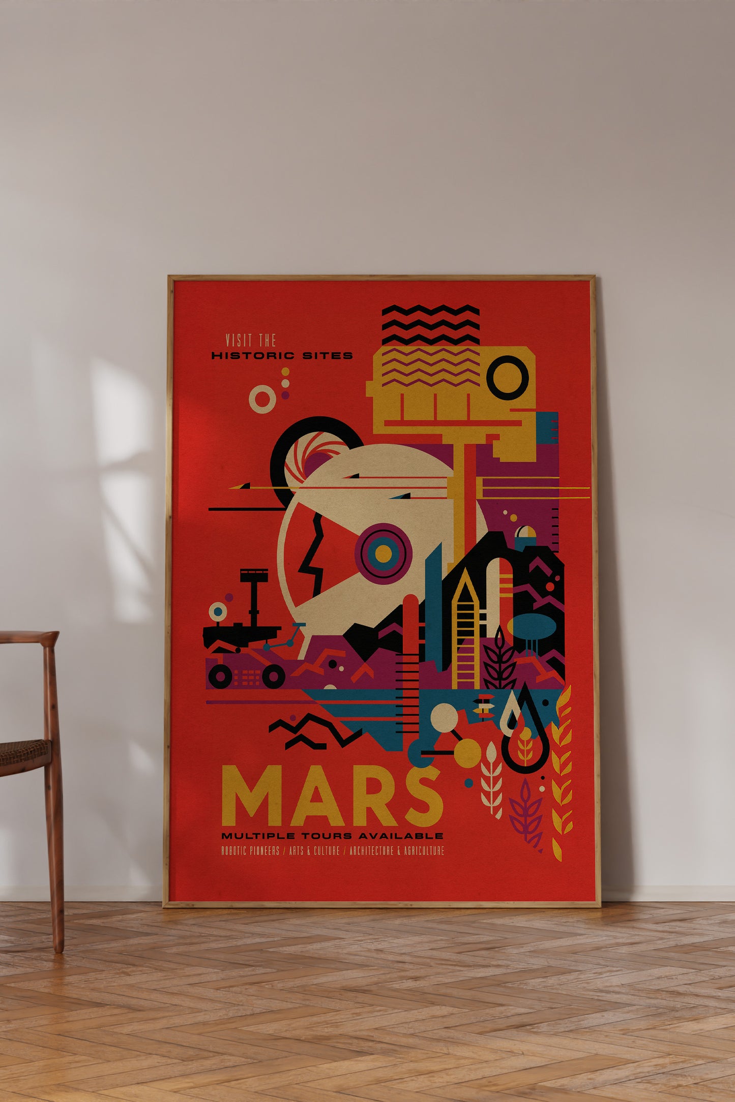 Visit Mars Travel Poster – Retro-Futuristic WPA-Style Space Exploration Vintage Print
