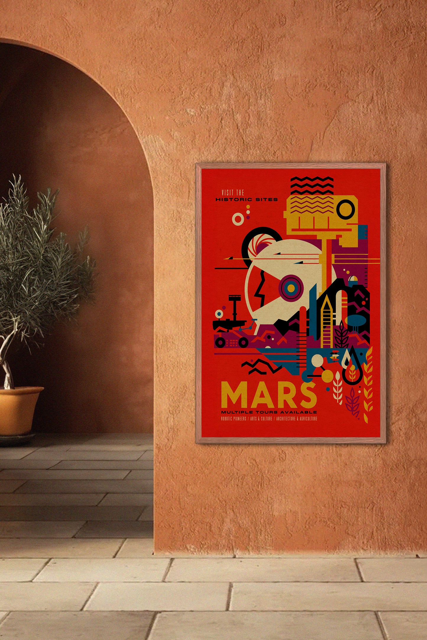 Visit Mars Travel Poster – Retro-Futuristic WPA-Style Space Exploration Vintage Print