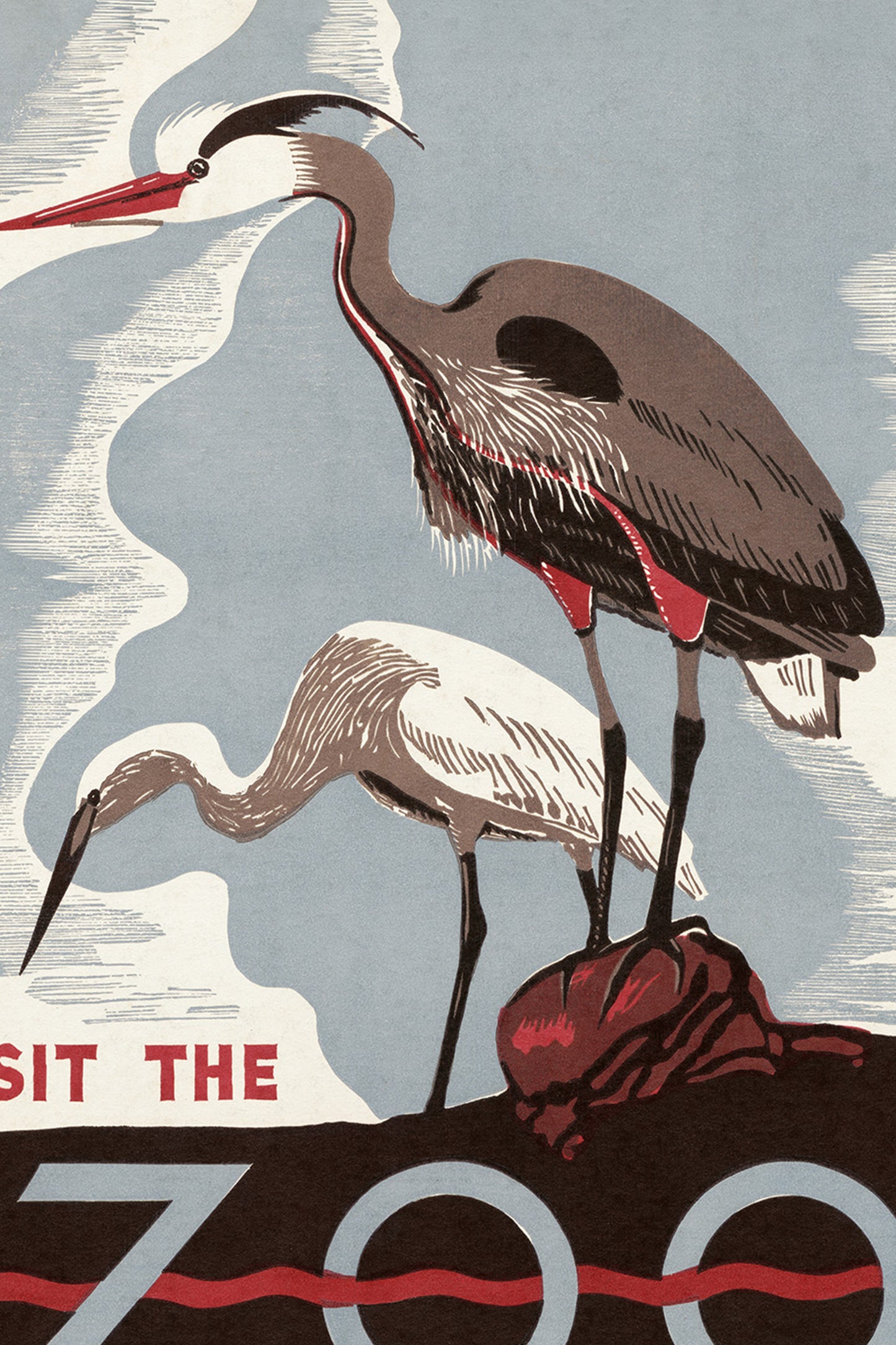 1930's WPA Era Visit The Zoo Vintage Crane Poster