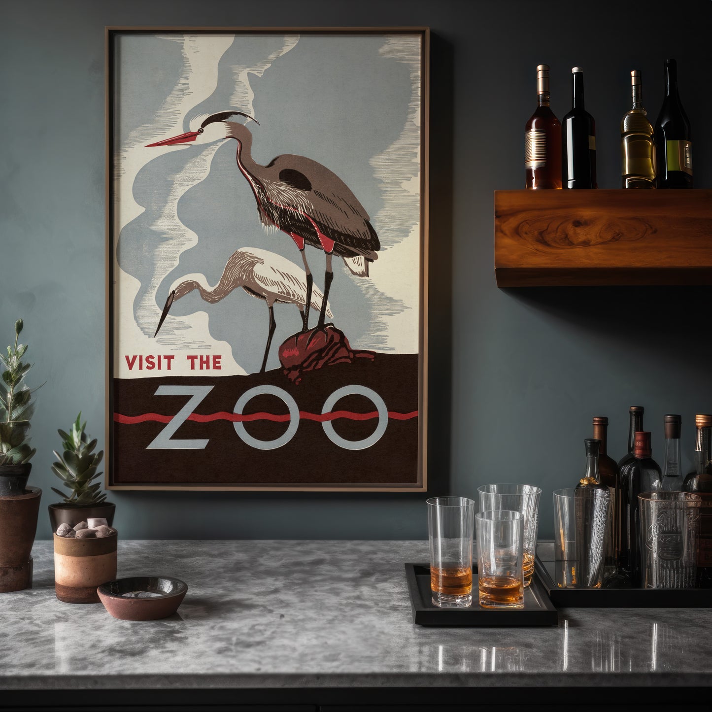 1930's WPA Era Visit The Zoo Vintage Crane Poster