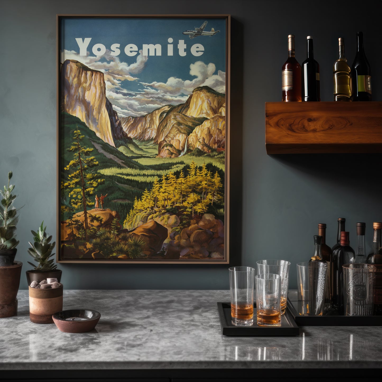 Vintage Yosemite National Park Travel Poster – Mid-Century Landscape Wall Art