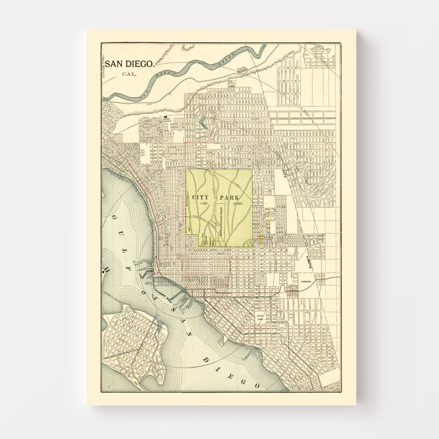 Vintage Map Print of San Diego, California 1902
