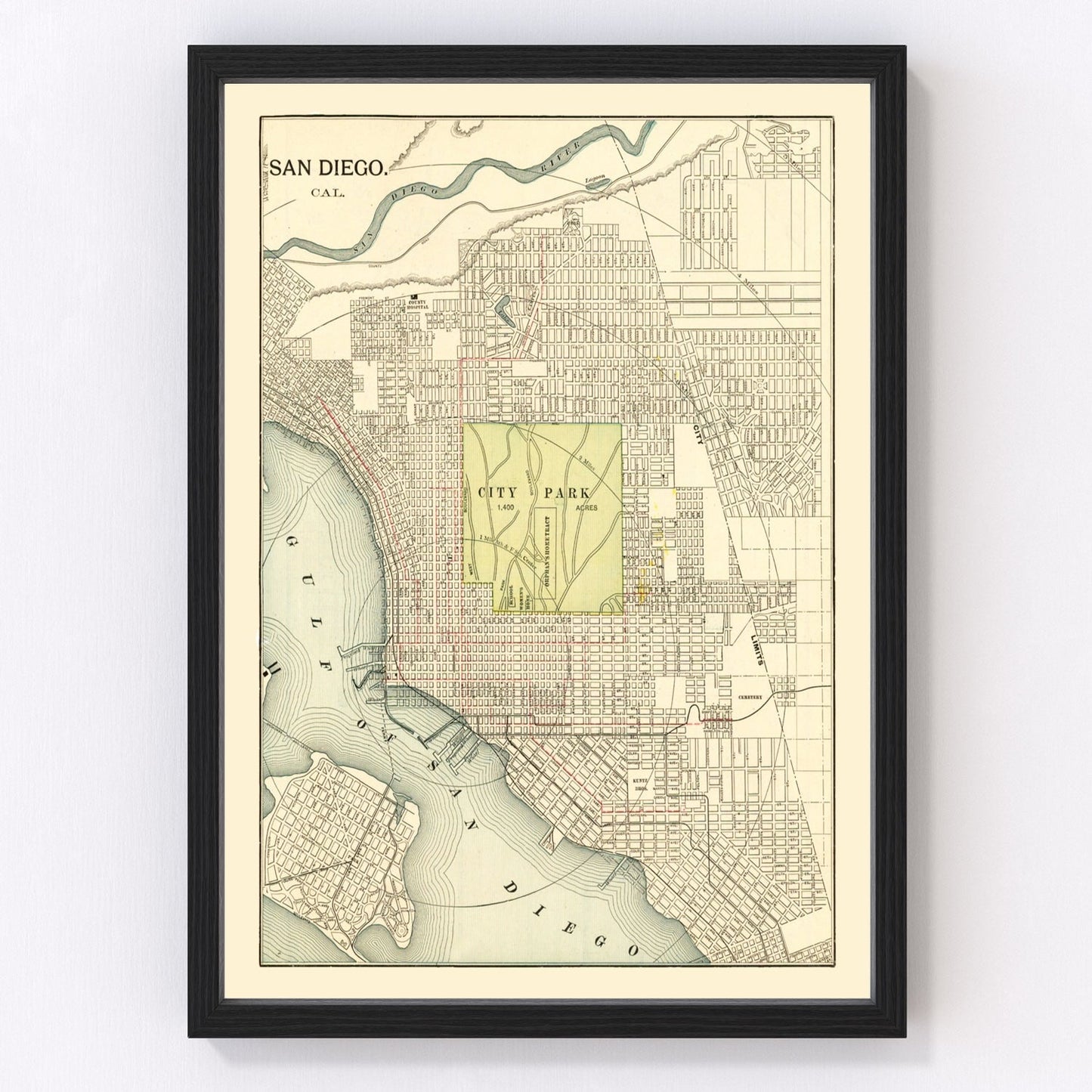 Vintage Map Print of San Diego, California 1902