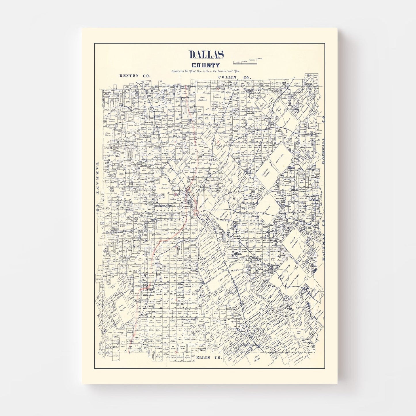 Vintage Map of Dallas County, Texas 1890
