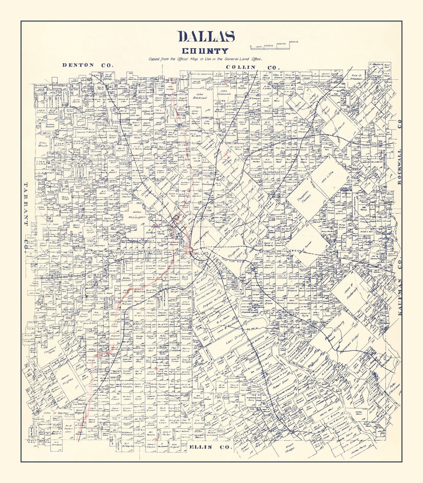 Vintage Map of Dallas County, Texas 1890