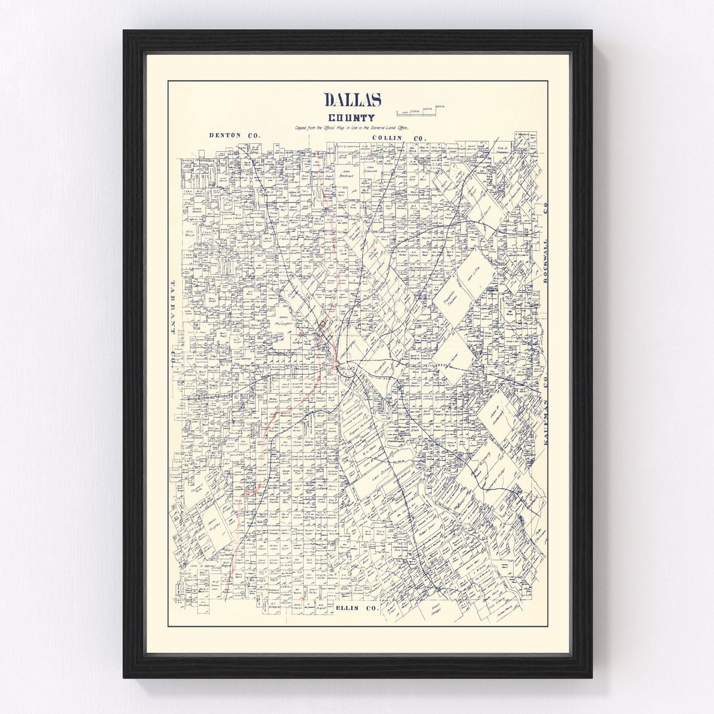 Vintage Map of Dallas County, Texas 1890