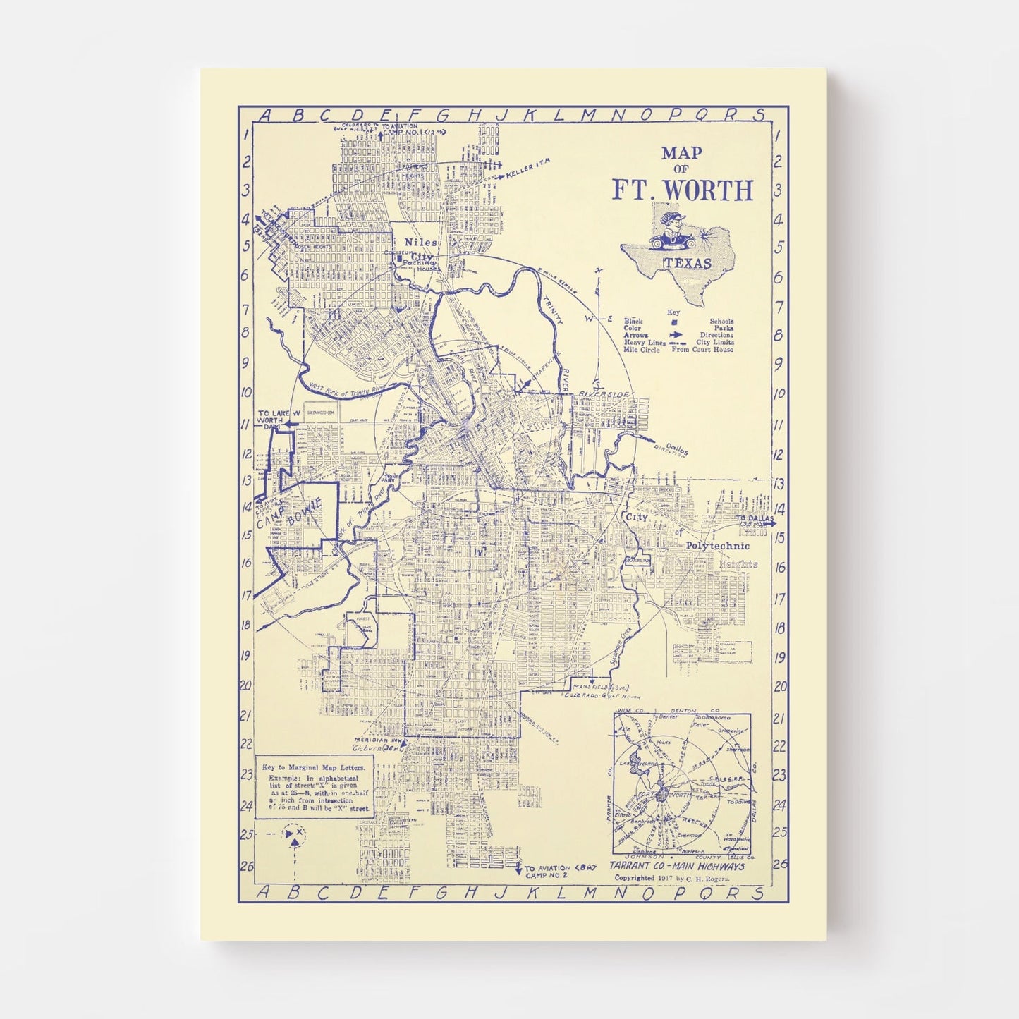 Vintage Map of Fort Worth, Texas 1917