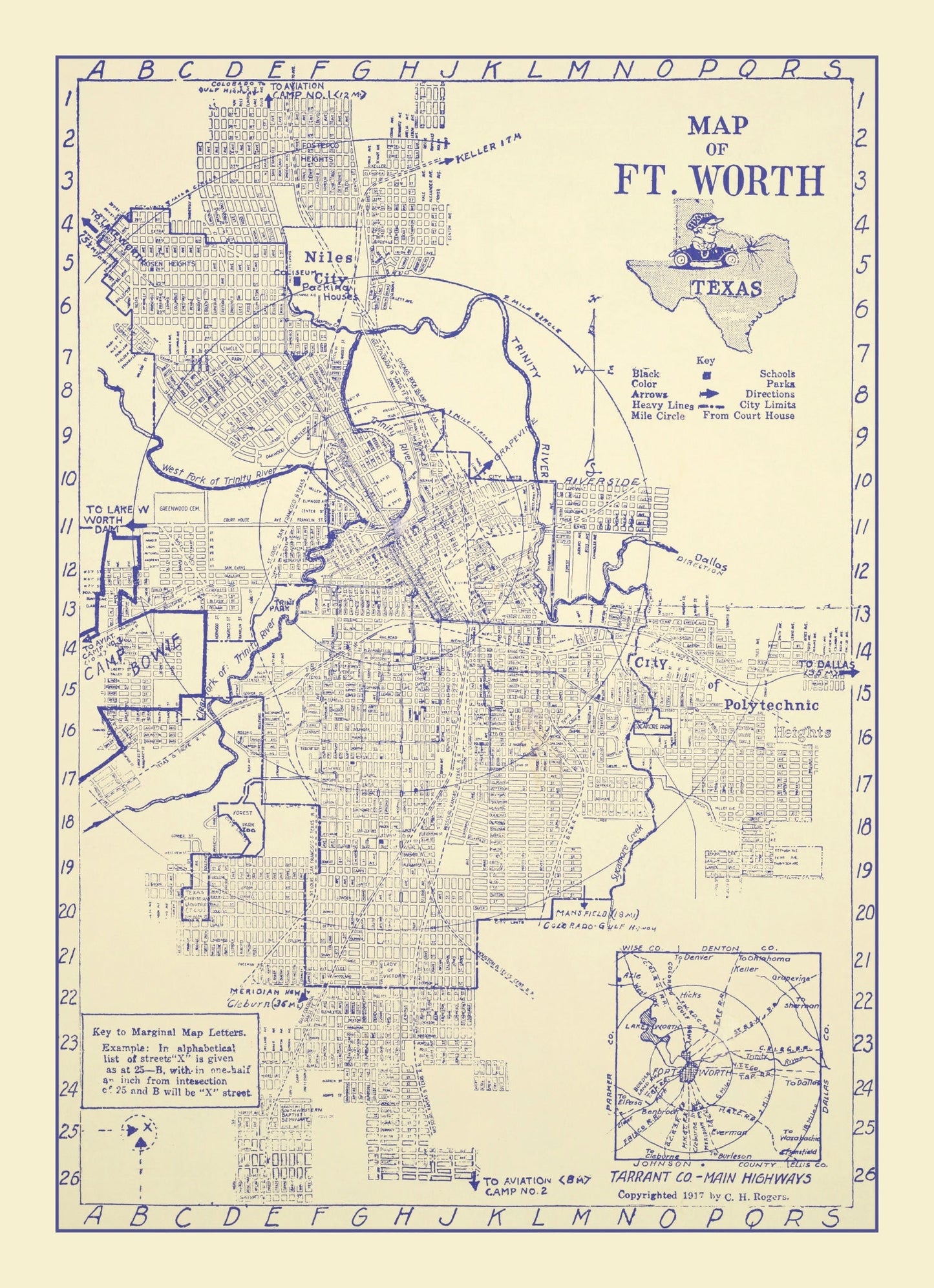 Vintage Map of Fort Worth, Texas 1917
