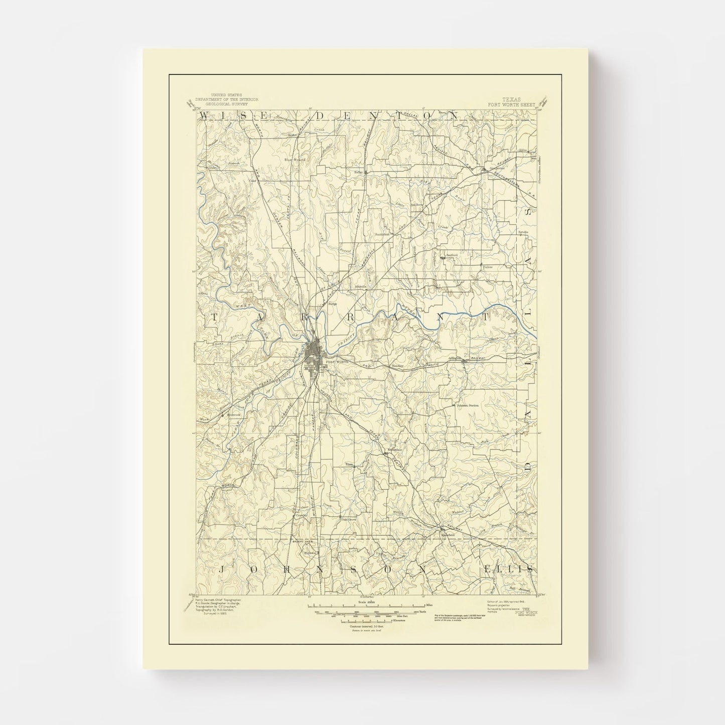 Vintage Map of Fort Worth, Texas 1949