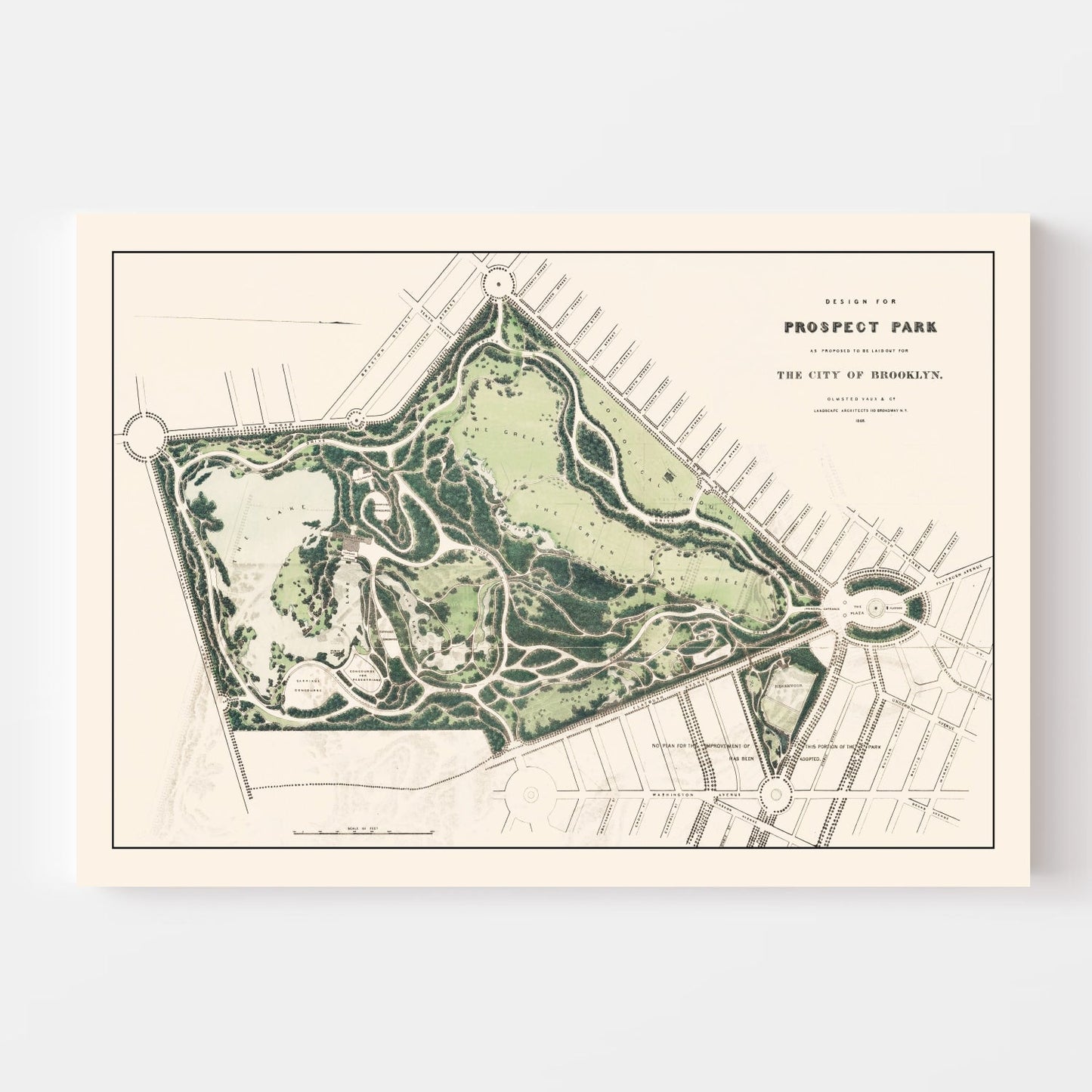 Vintage Prospect Park Brooklyn, NY Map Print 1868