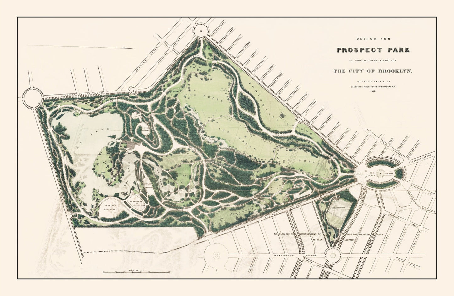 Vintage Prospect Park Brooklyn, NY Map Print 1868