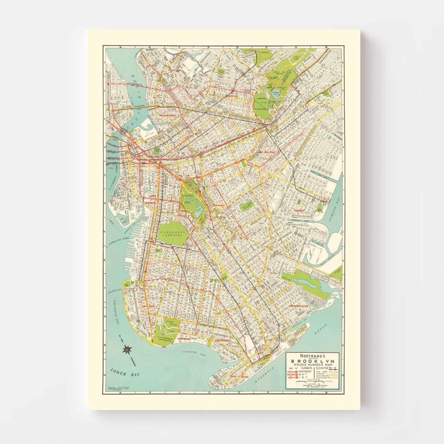 Vintage Map Print of Brooklyn, New York 1934