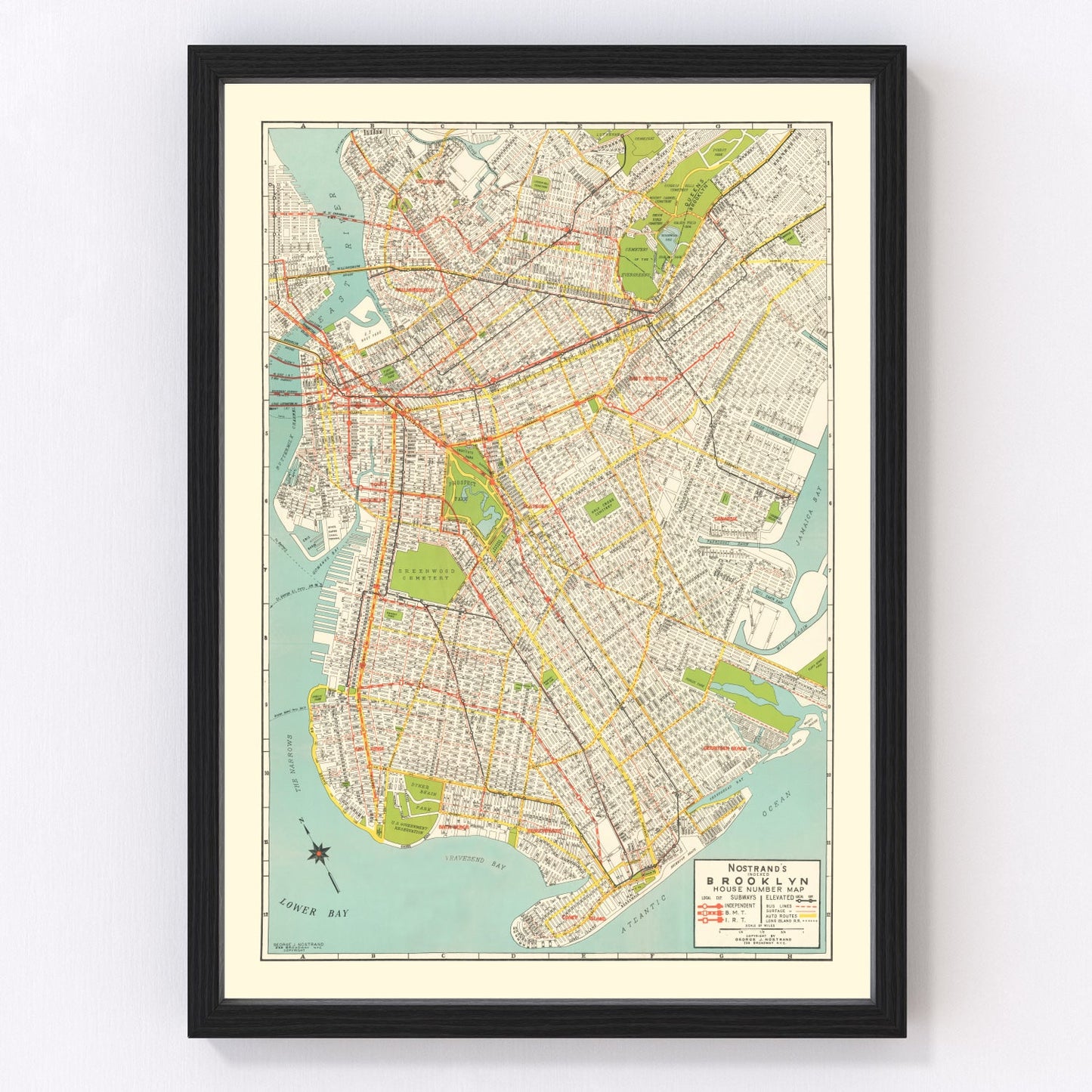 Vintage Map Print of Brooklyn, New York 1934