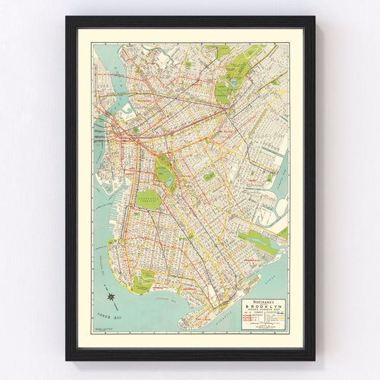 Vintage Map Print of Brooklyn, New York 1934
