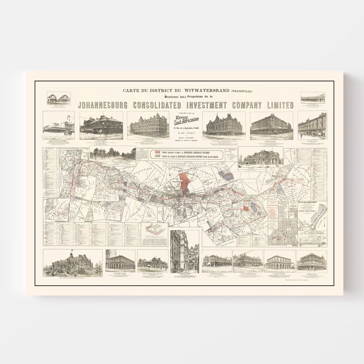 Vintage Map of Johannesburg, South Africa 1902